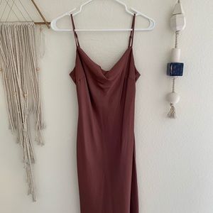 Long satin chocolate ish color express dress!